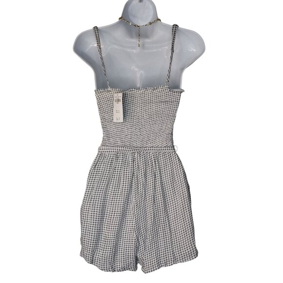 Abercrombie & Fitch Womens XS Gingham Romper Black & White Cotton Blend - Picture 2 of 12